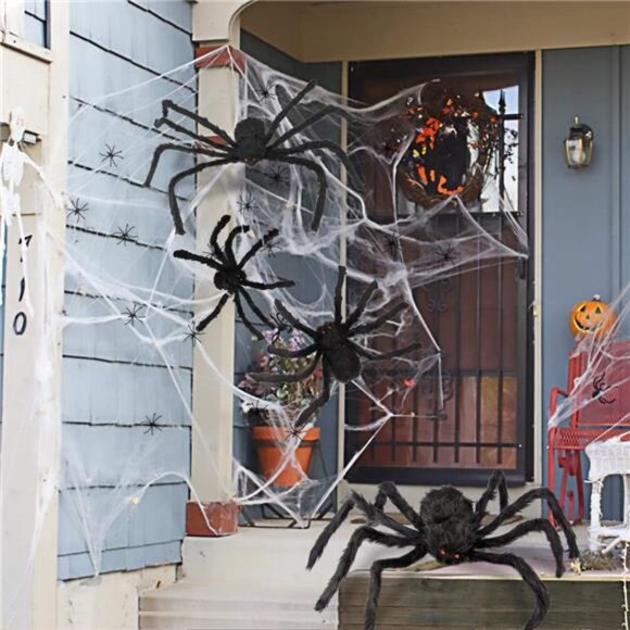 Halloween Spider Decorations Aitey Halloween Scary Giant Spider Set with 4 Large - Picture 4 of 7